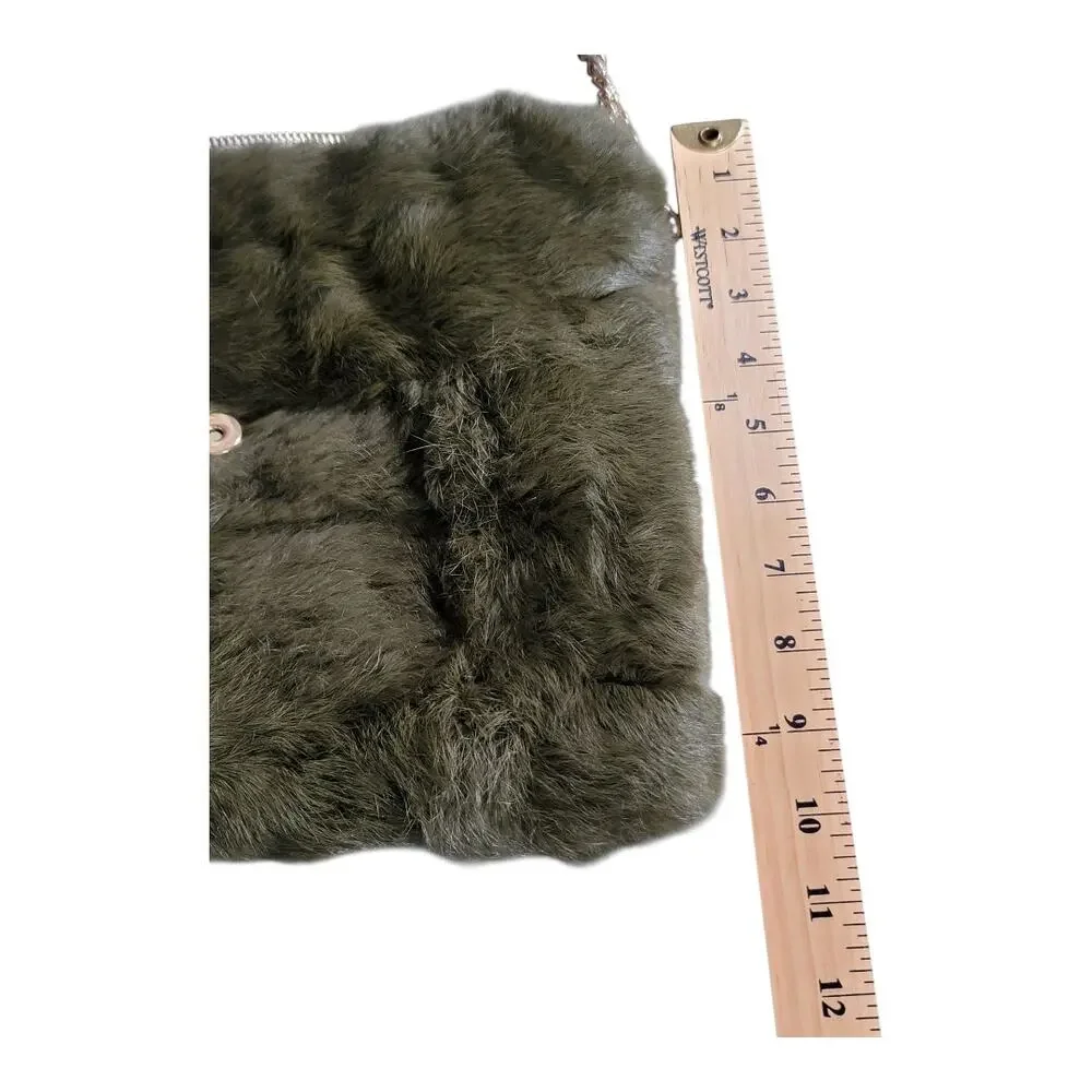 Faux Fur Shoulder Crossbody Bag with Gold Tone Chain Strap Winter Cozy Green‎